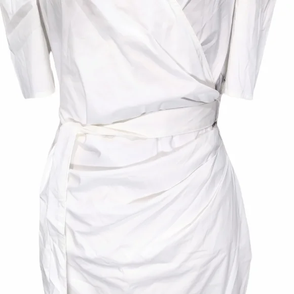 NY & Co. New Puff Sleeve White Poplin Wrap Dress Small - Picture 4 of 12